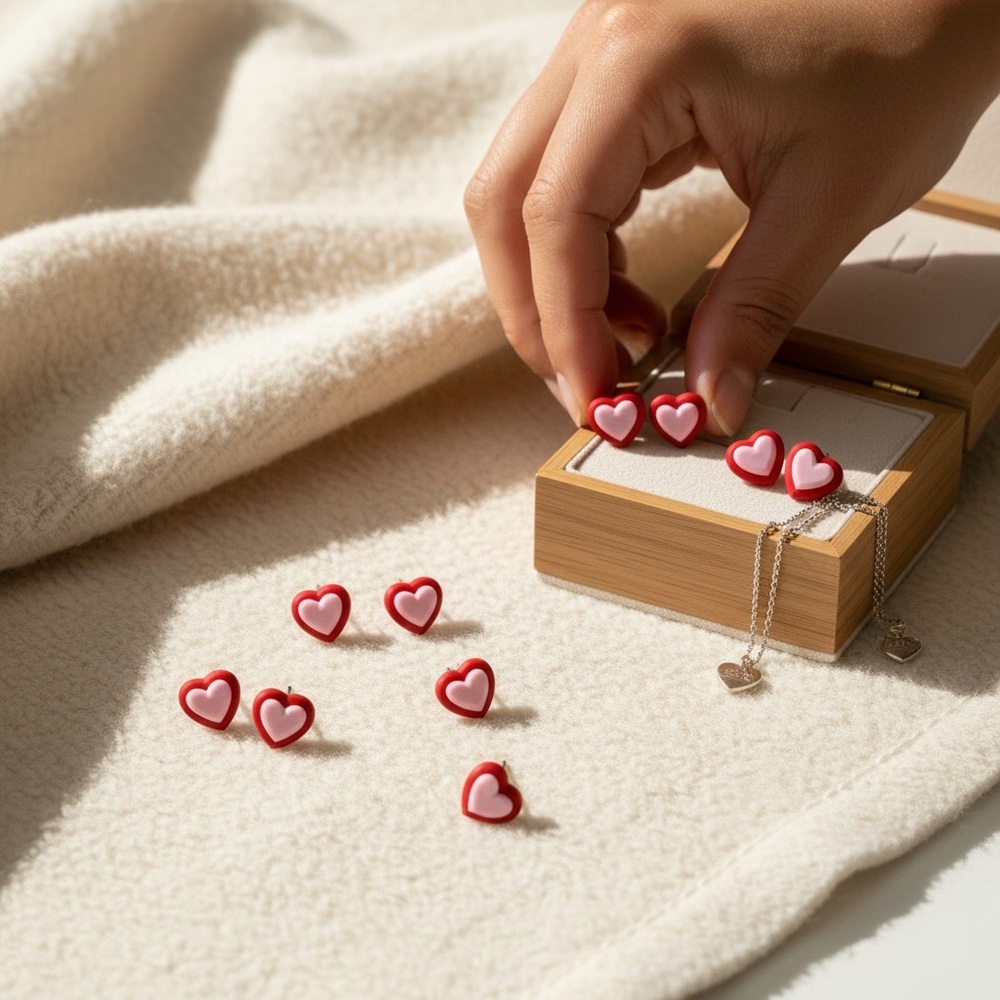 3D Heart Stud Earrings – Matte Valentine Hearts